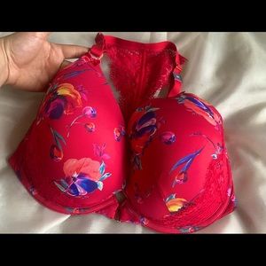 38H Red floral front-clasping Cacique bra